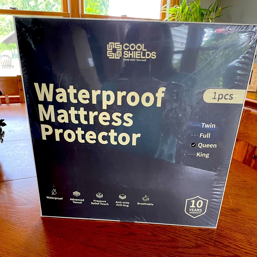 Cool shields queen size waterproof mattress protector, brand new in box